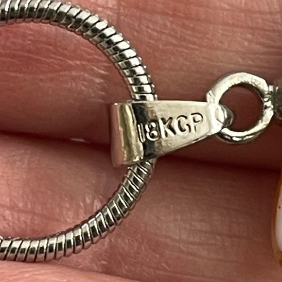 La Dolce hand blown glass moon pendant 18K white gold plated snake chain. - Picture 7 of 8